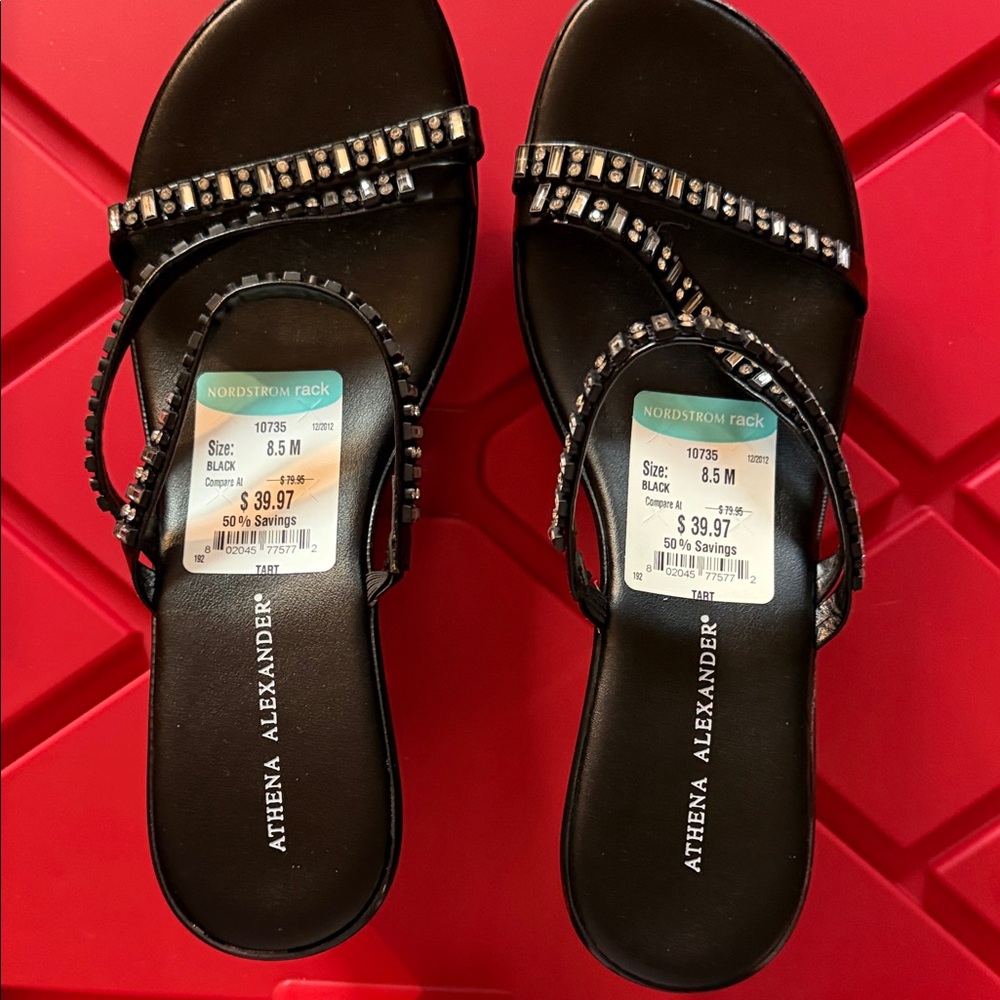 Athena Alexander Black Jeweled Strap Women's Sandals size 8.5